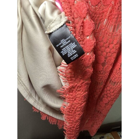 Eliza J. Nordstrom Women's Coral Orange Lace Shift Dress Size 14 3/4 Sleeve - Picture 8 of 8